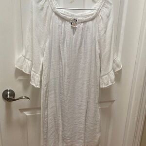 NAIF Petite White Cover Up Dress with Decorative Ring and Floral Tag Large